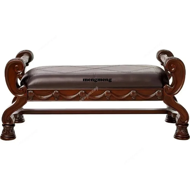 Faux Leather Upholstered Bedroom Bench, Dark Brown