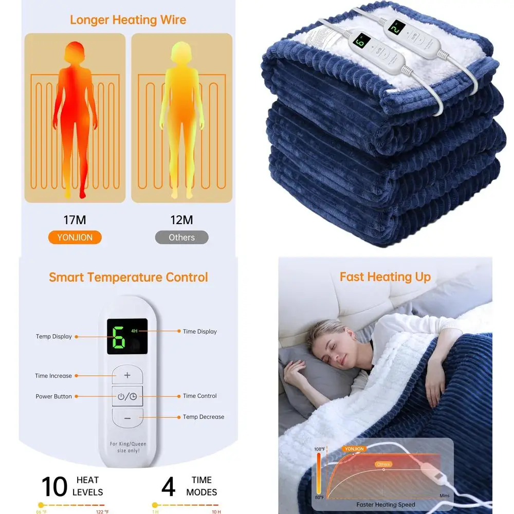 

Navy Blue 90x100 Inch Electric Throw Blanket with 4 Timers & 6 Heat Levels - Ideal Winter Gift