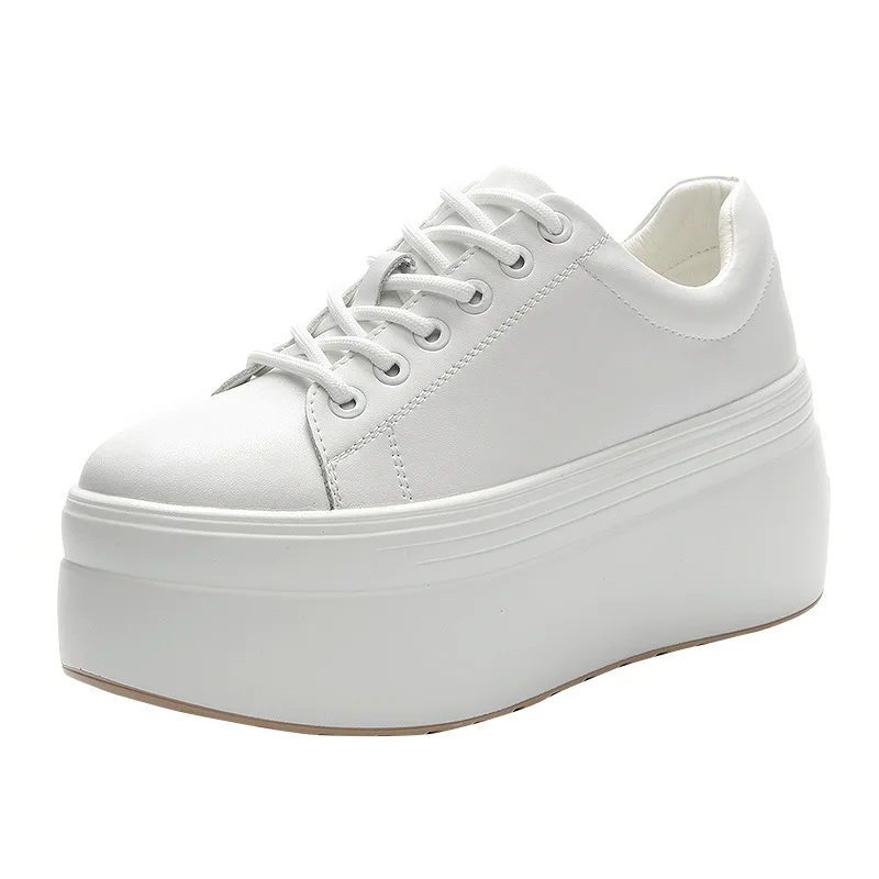 Genuine Leather Women Casual Shoes Super Thick 8cm Platform Wedge Fashion Sneakers Chunky Spring Flats Zapados Mujer