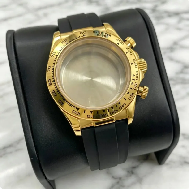 

39mm watch 316L stainless steel sapphire glass ceramic bezel rubber strap suitable for VK63 quartz movement 5bar waterpr Daytona