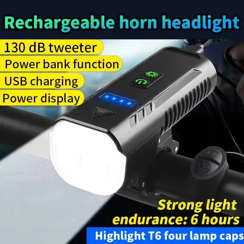 ESLNF Bicycle Headlight Bicycle Light Rechargeable Horn And Headlight Combined Design 4400mah Nighttime Bicycle Headlight New