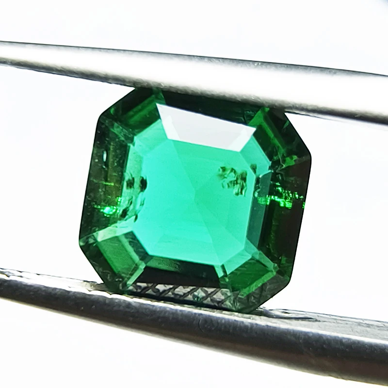 Émeraudes zambiennes cultivées en laboratoire pour la fabrication de bijoux, émeraudes hydrothermales taille Asscher avec inclusions naturelles certifiées par