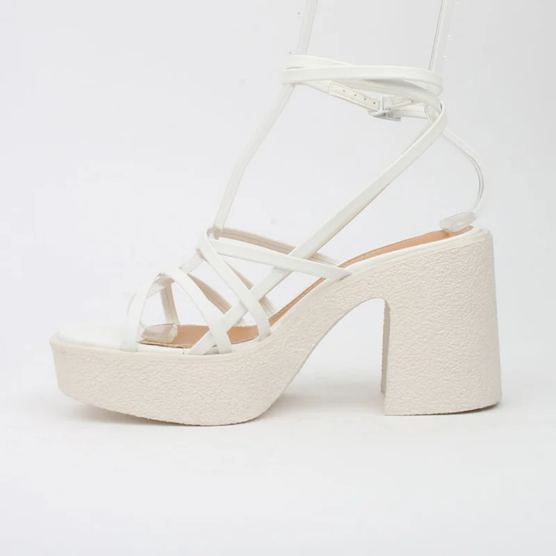 Summer 2022 Women's Sandals Open Toe Cross Strap High Heels Platform Ladies Shoes Fashion Female Chunky Heels Woman Sandals