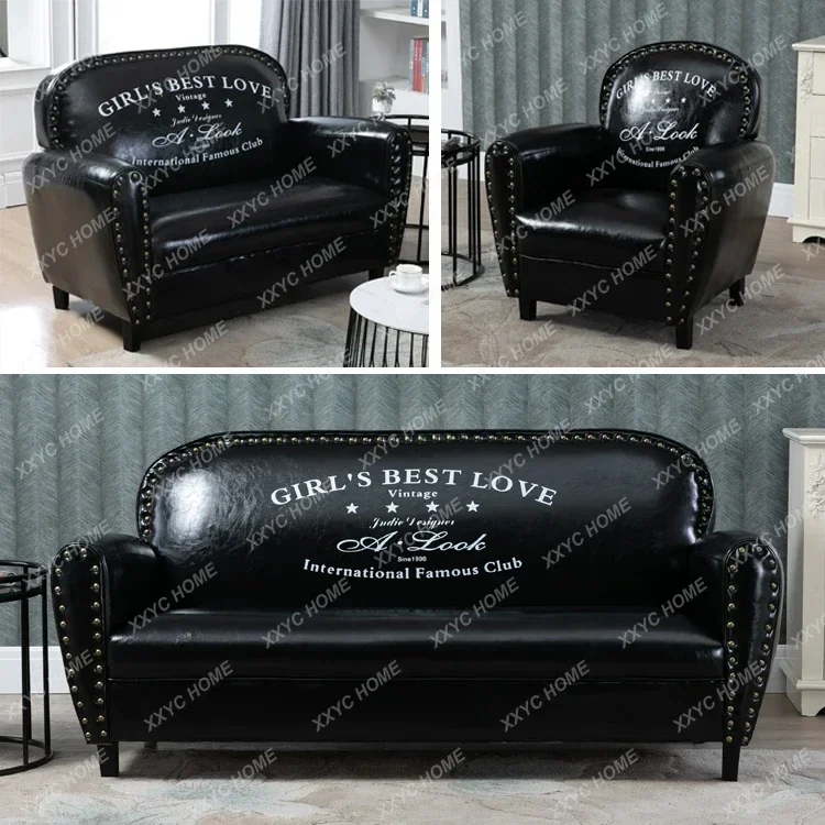 A  American retro double bar cafe booth single triple leather sofa