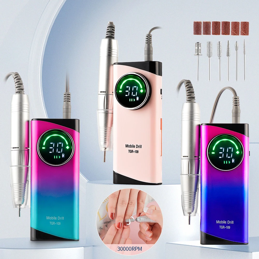 30000RPM Rechargeable Nail Drill Manicure Machine Professional Nail Gel Polishing Remover Cordless Drill Set Nail Art Low Voice