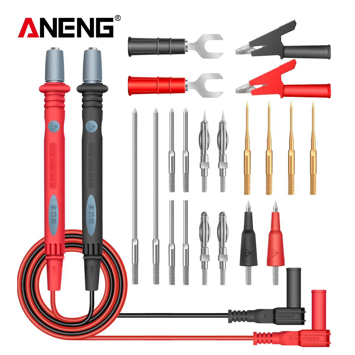 ANENG 22-in-1 Multimeter Test Lead Set 1000V Professional Silicone Insulated Test Probes with Alligator Clips Banana Plugs Tips