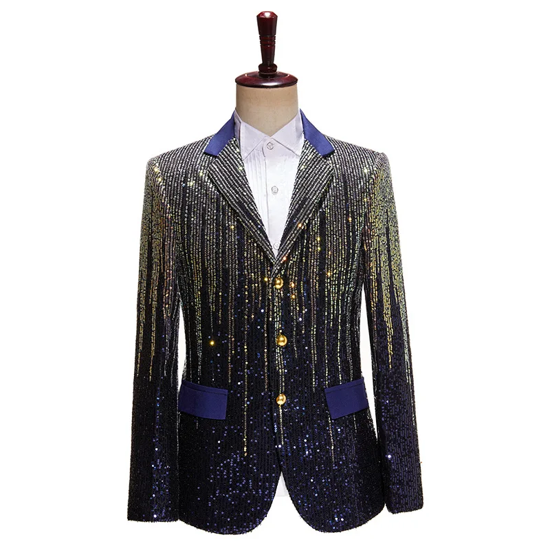 Men's Colorful Gradient Glitter Suit Jacket Shiny Sequin Blazers for Stage Performance Banquet Party Club Performance Clothes