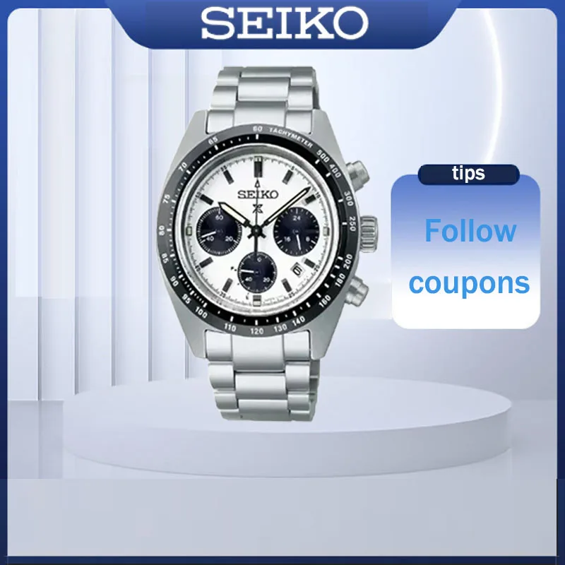 Original SEIKO Automatic Mechanical Watch Panda Di Three Eyed WatchPlate Chronograph Complete Calendar SSC813P1 Men Wristwatches