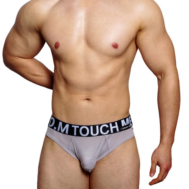 Men\'s Underwear Low Waist C-line Pants Touch Letter Print Mesh Nylon Breathable Attractive Thongs