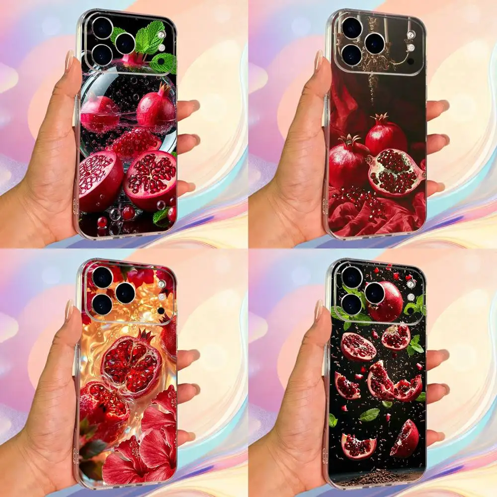 

Pink Art Pomegranate Fruit Case For iPhone X,XS,SE,12,15,Pro,17,Plus,11,Max,13,XR,14,16,Mini,Transparent Soft Cover