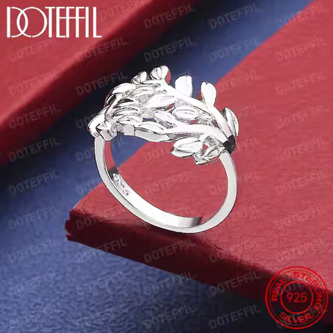 925 Sterling Silver Leaf Opening Ring For Women Man Fashion Party Jewelry Accessory
