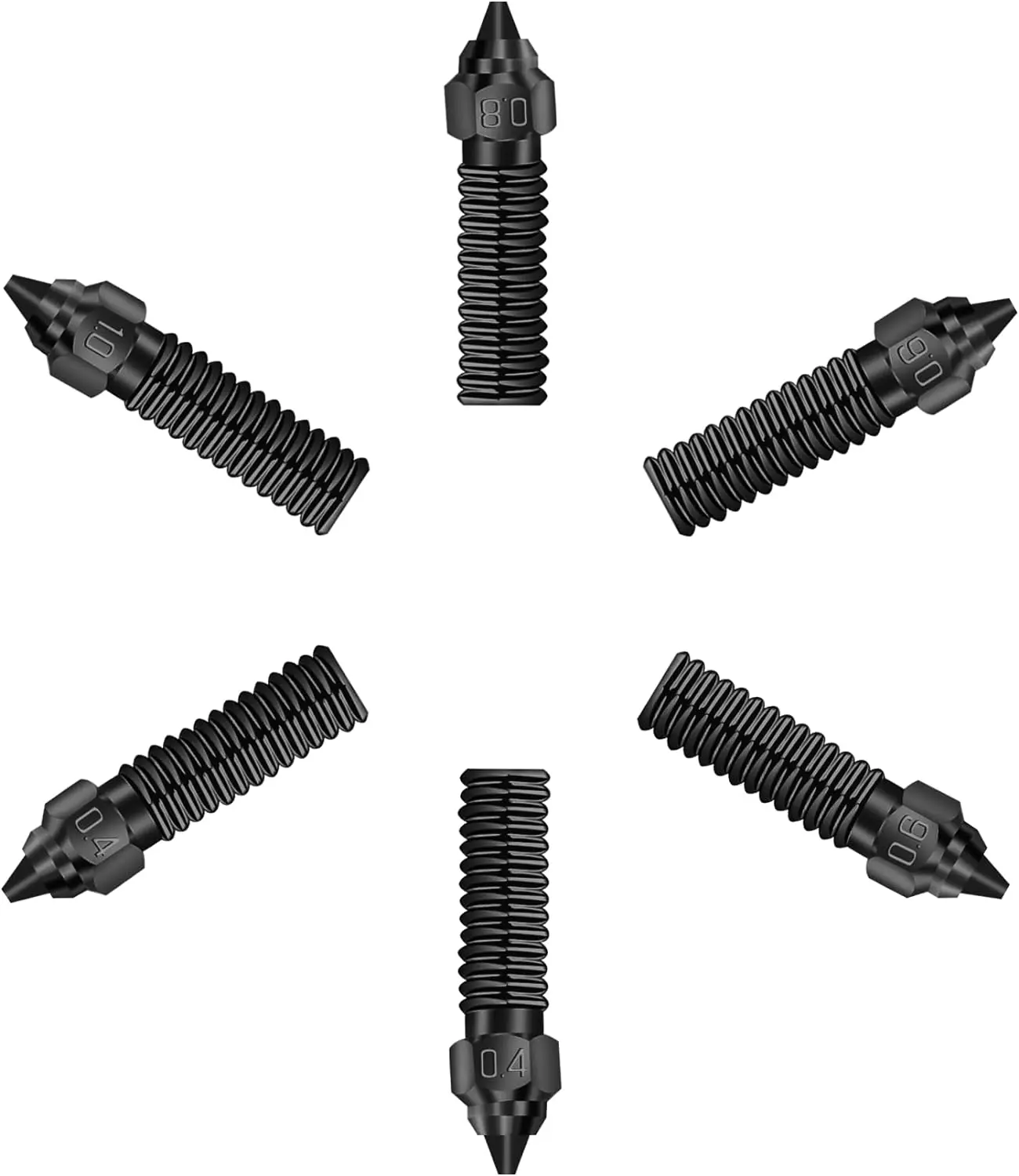 Sovol-Steel High Flow Nozzles, SV06 Plus Hardened Tool, 0.4mm, 0.6mm, 0.8mm, 1mm, 6 peças