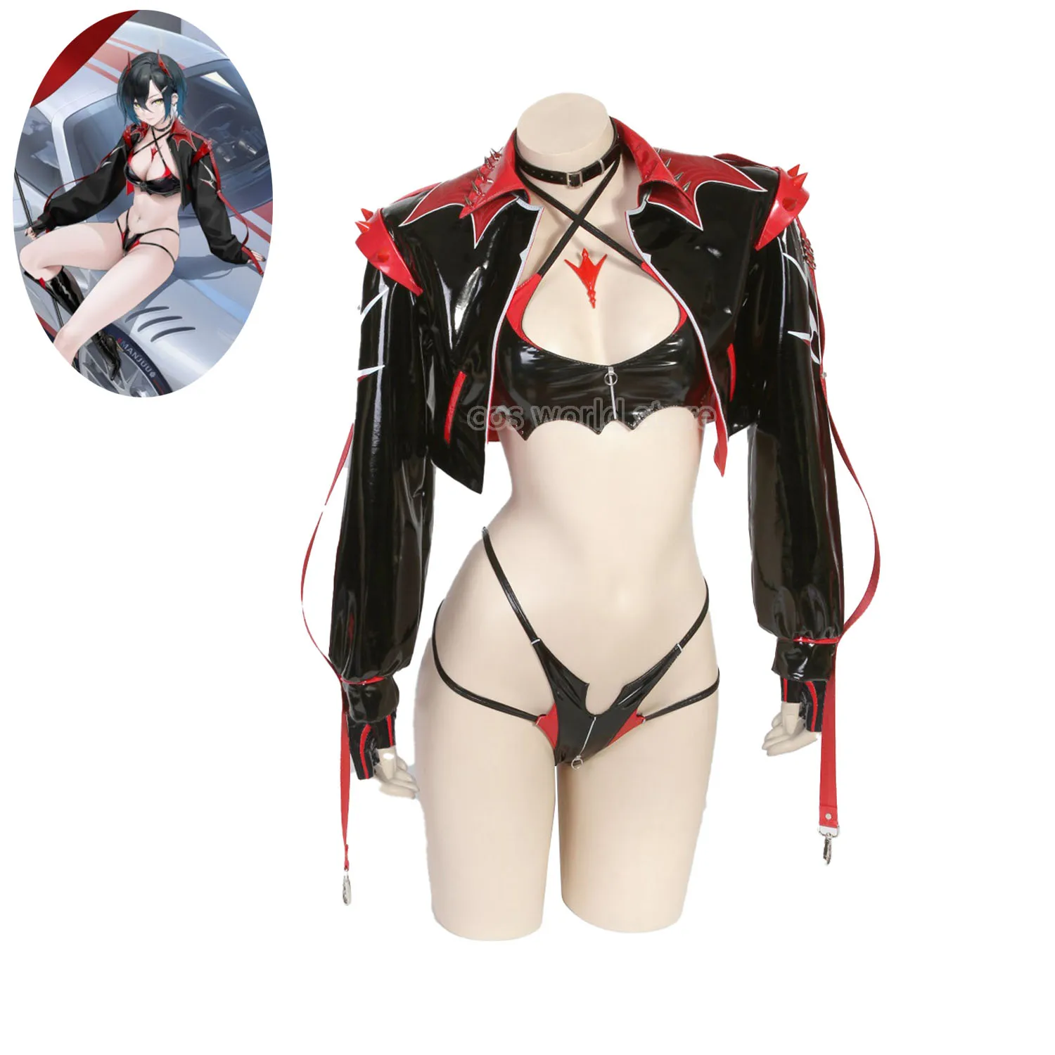 

Game Azur Lane Ulrich Von Hutten Cosplay Costume Women Sexy Leather Jacket Bodysuit Headwear Socks Set Bunny Girl Racing Uniform