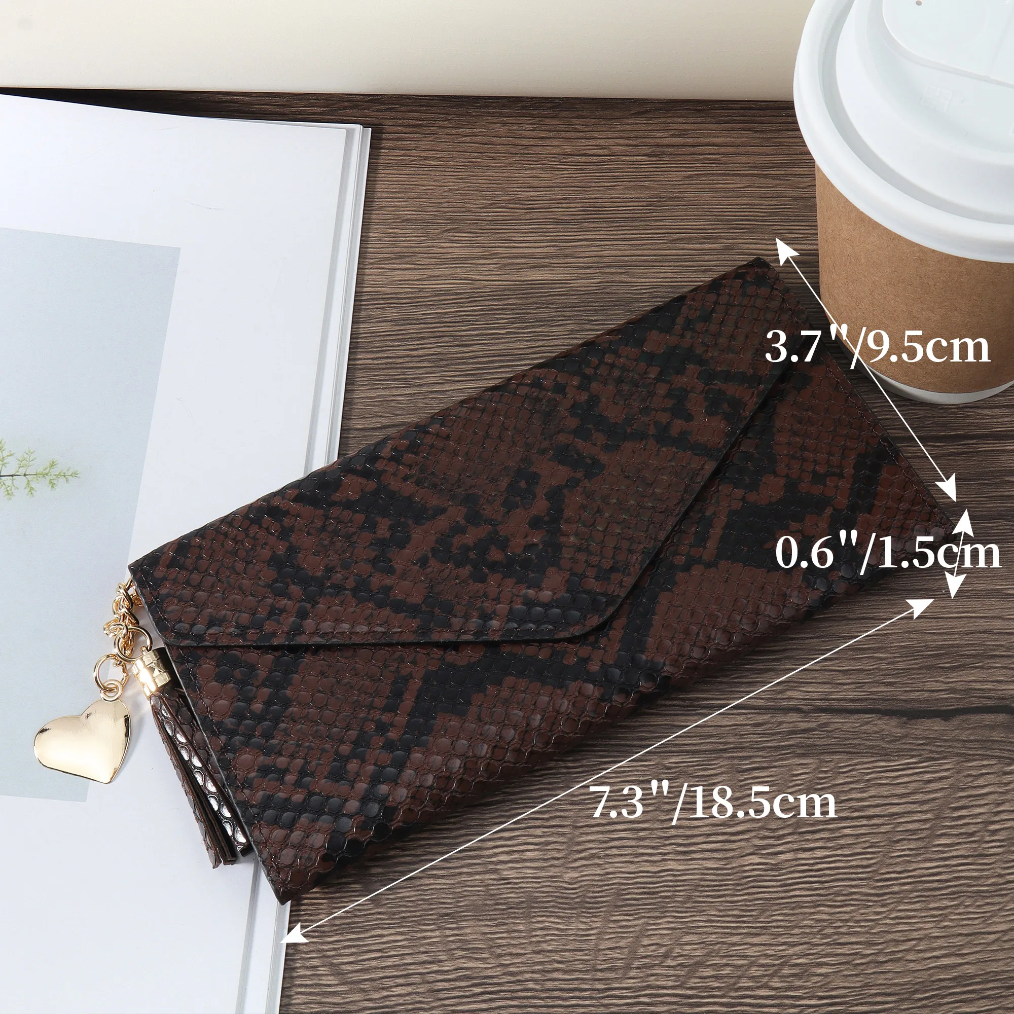 Fashionable women's long wallet, coin wallet, three fold multi card slot tassel decoration multifunctional wallet, elegant PU le
