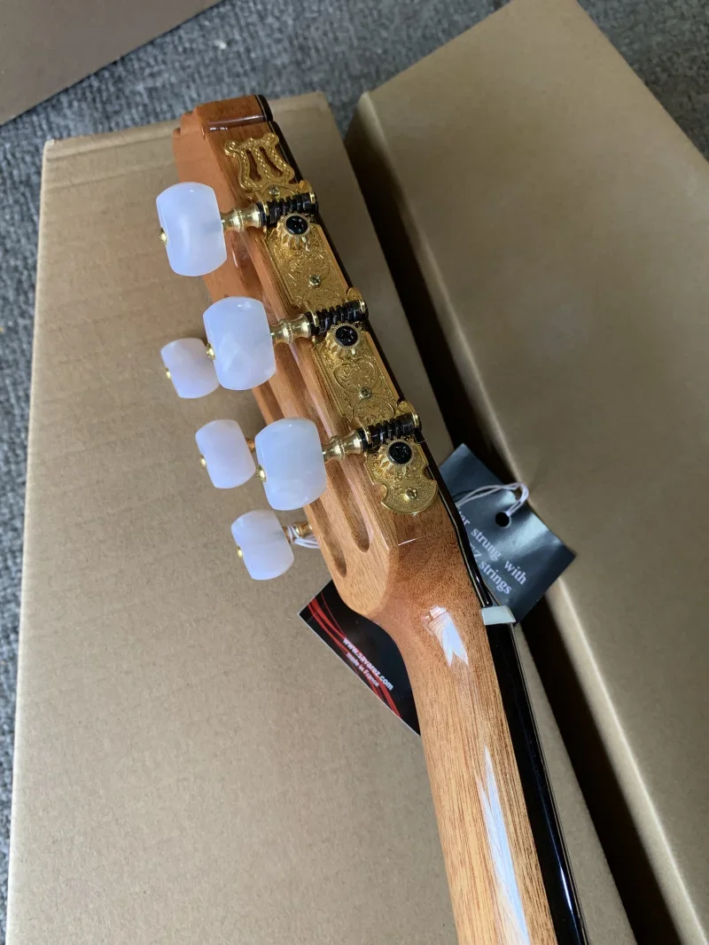 Gitara w skali 650MM Ręcznie robiona 39-calowa akustyczna gitara Flamenco z korpusem z litej śliwki/Aguadze + torba 20mm, gitara klasyczna, nakrętka