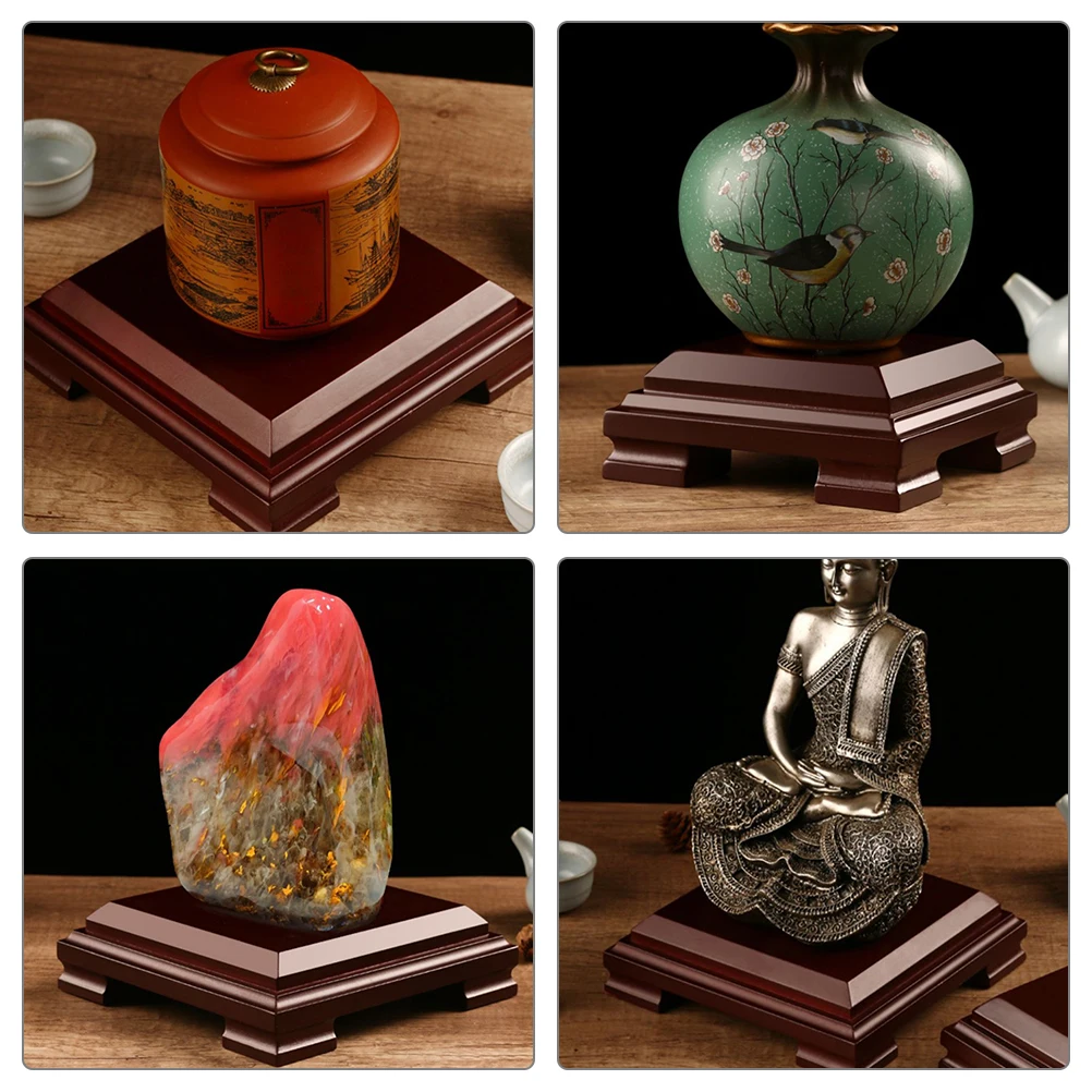 

Wooden Base Crafts 10x10x5.5cm Square Display Stand Vase Teapot Flower Pot Decor Wooden Pedestal Handicraft Stone Home Decor