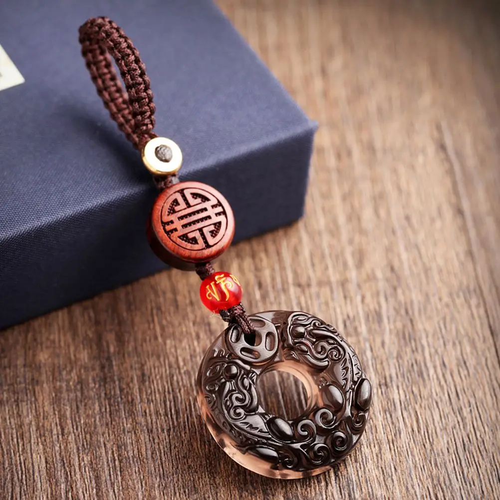 Car Key Chain Double Pi Obsidian Good Luck Charm Bag Accessory Peace Buckle Stylish Creative Design Durable Material