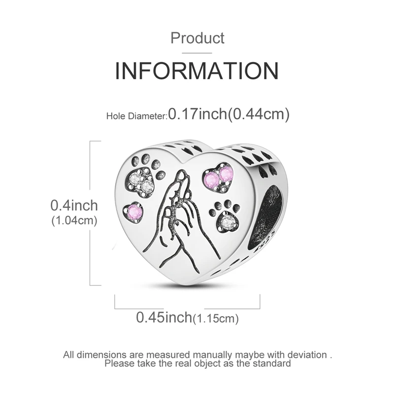 Original 925 Sterling Silver Hand-in-hand Paw Print Pendant Fit Original Bracelet Necklace DIY Charms Women Man Jewelry Gift