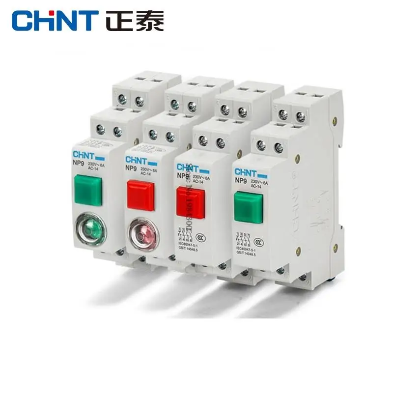 CHINT NP9 karta przycisku szyna DIN reset przełącznika przyciskowego z ruchomym światłem sygnalizacyjnym LED 220V 2NO 2NC przełącznik przyciskowy 24V