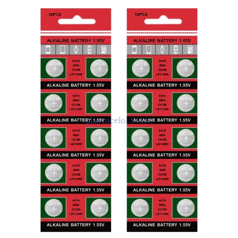 Pack of 10pc/20pc AG10/389/LR1130 Batteries Button Cell Battery for Long Terms Power for Watches Key Fob Power Supplies