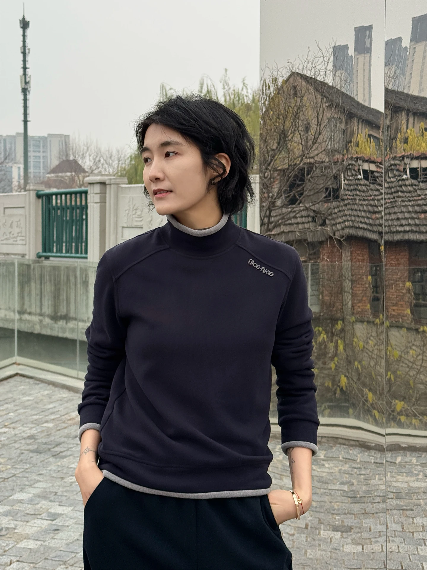 

Теплый женский шерстяной свитшот с высоким воротником, легкий спортивный базовый слой с длинным рукавом, круглый вырез, цветной