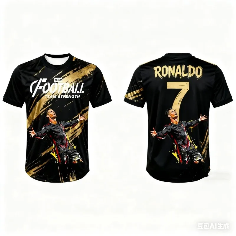 New Hot Selling Ronaldo Fashion Football Superstar 3D Printed Pattern Men's Fan Commemorative Jersey Daily Sports Top
