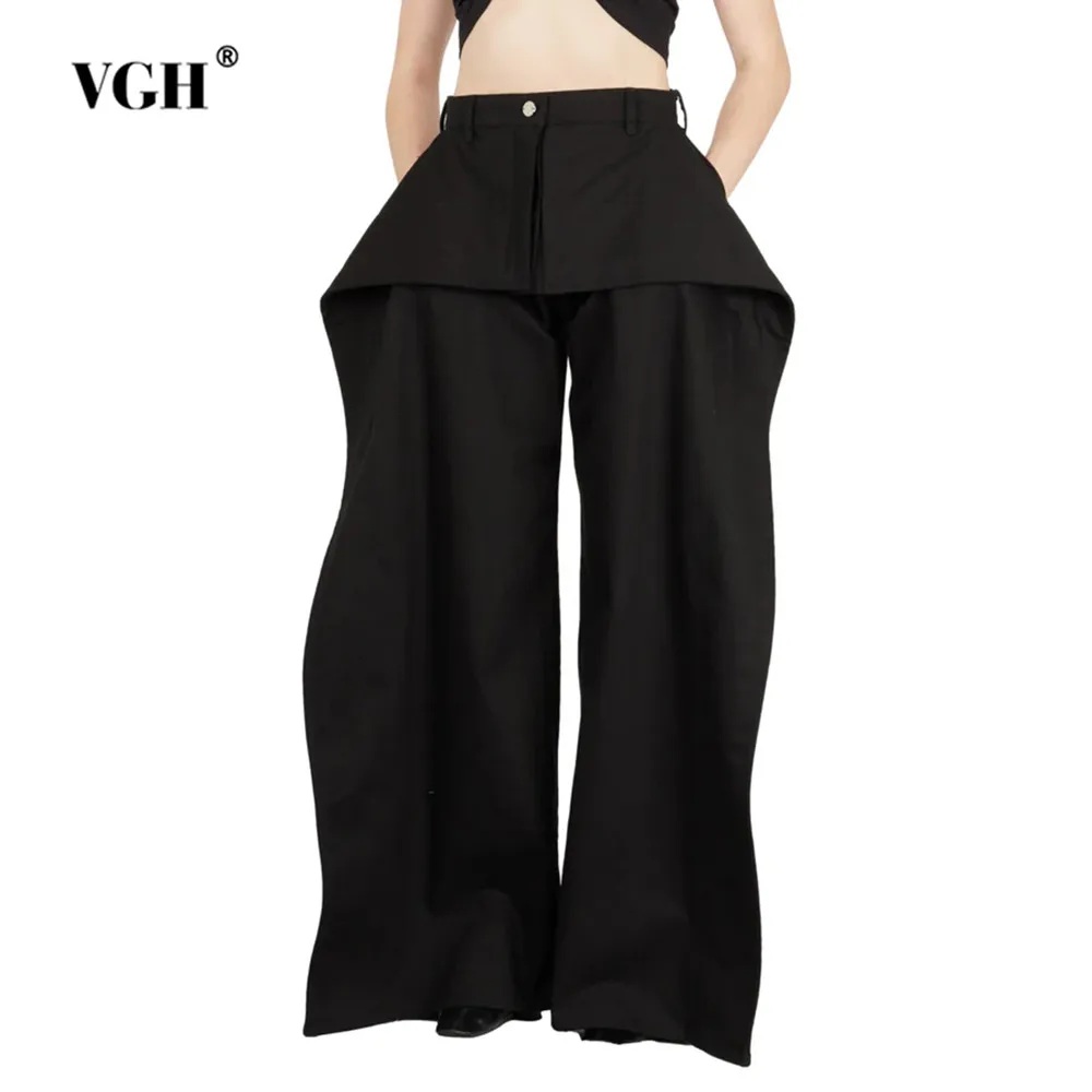 

VGH Casual Patchwork Button Jeans For Women High Waist Spliced Pockets Minimalist Loose Wide Leg Denim Pants Female Fashion New