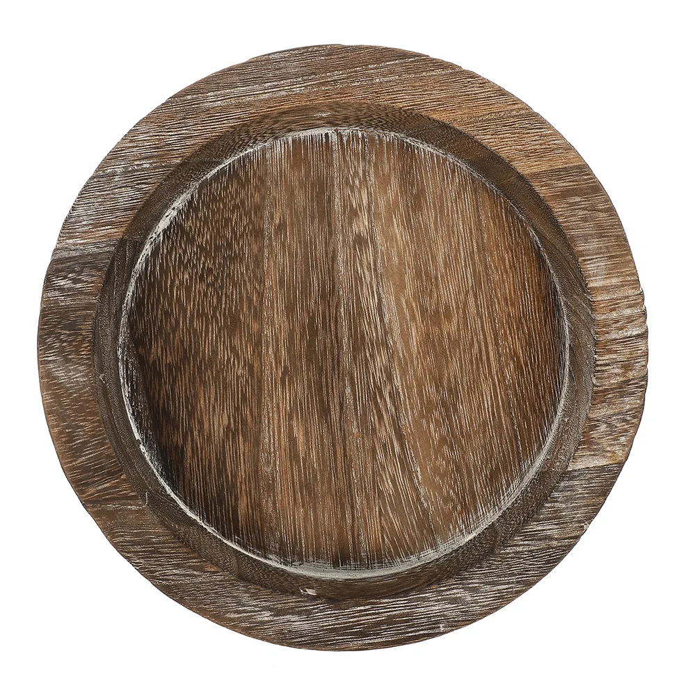 

11.2inch Round Rustic Wood Tray Thick Solid Display Board Coffee Table Centerpiece Decor Counter Tray Decorative Trays
