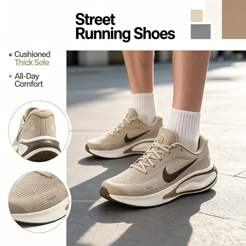 Nike Genuine Beige Running Sneakers for Men Cushioned Thick Sole Lightweight Street Sport Shoes FN0228-200