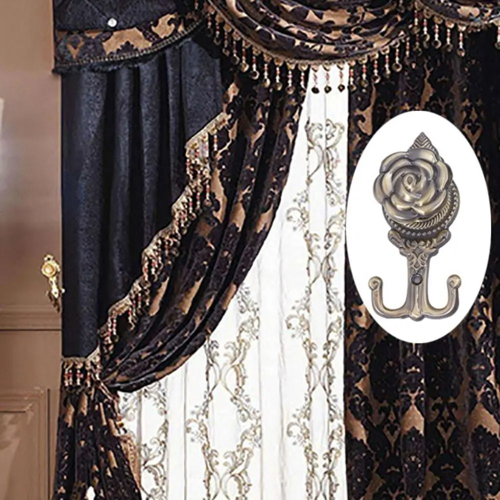 

Multifunctional Metal Rose Curtain Hook Retro Wall Mounted Curtain Holdback Hanger with Screw European Drapery Holder Window