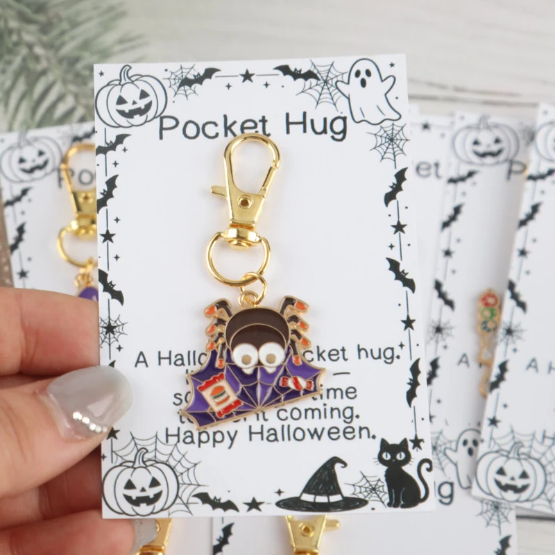 Lot de 11 porte-clés 2D sur le thème d'Halloween, cartes de vœux d'Halloween avec pochette intégrée, les fantômes symbolisent le désir à travers les frontières
