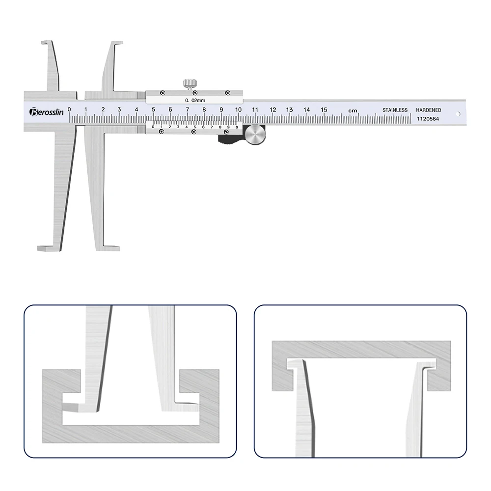 9-150mm 9-200mm 9-300mm High-Precision Long Claw Inner Diameter Inner Groove Vernier Caliper Measurement Tools Instrument 0.02mm