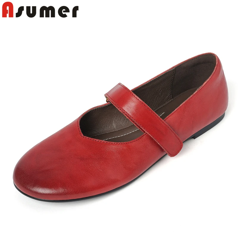 

Новые туфли ASUMER из натуральной кожи, балетки Мэри Джейн с круглым носком, весенне-летние туфли на плоской подошве, ретро-туфли ручной работы для вечеринок