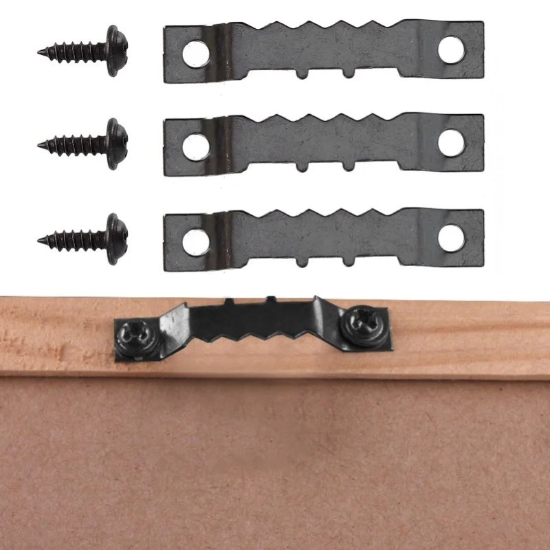 

100Pcs Sawtooth Picture Hangers 200Pcs Screws 2Hole Paintings Photos Hanging Hooks Kit Black