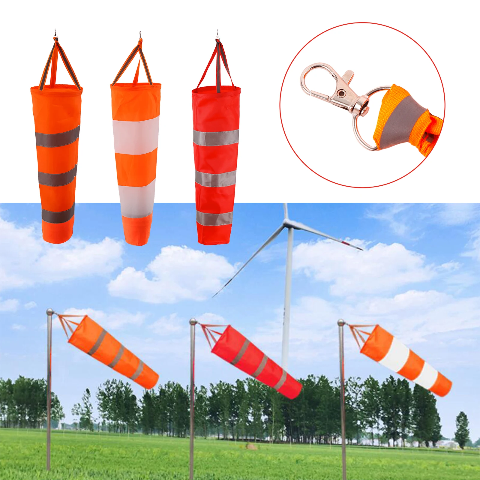 60/80/100cm Windsock Outdoor Wind Direction Measurement Reflective Belt Rip-stop Weather Vane for Airport Aviation Garden Farm