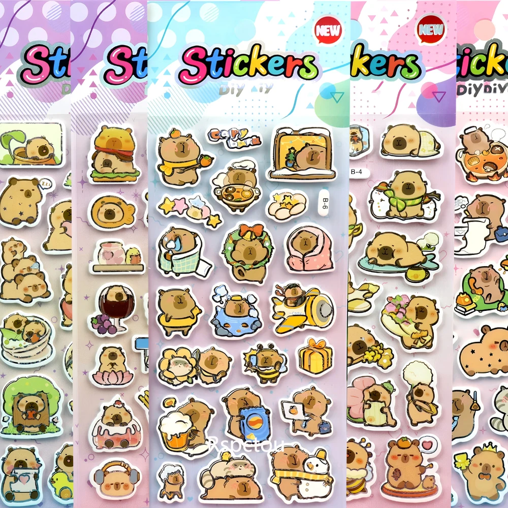 6pcs Cute Capybara 3D Bubble Stickers Kawaii Animal Cartoon Puffy Decals Kawaii Reward Decoration Sticker Toys Gifts