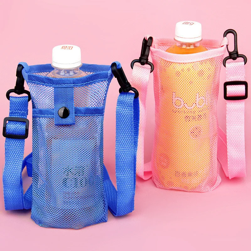 Mesh Water Pouch with Adjustable Straps Portable Water Bottle Crossbody Bag for Travel Water Cup Protective Bag