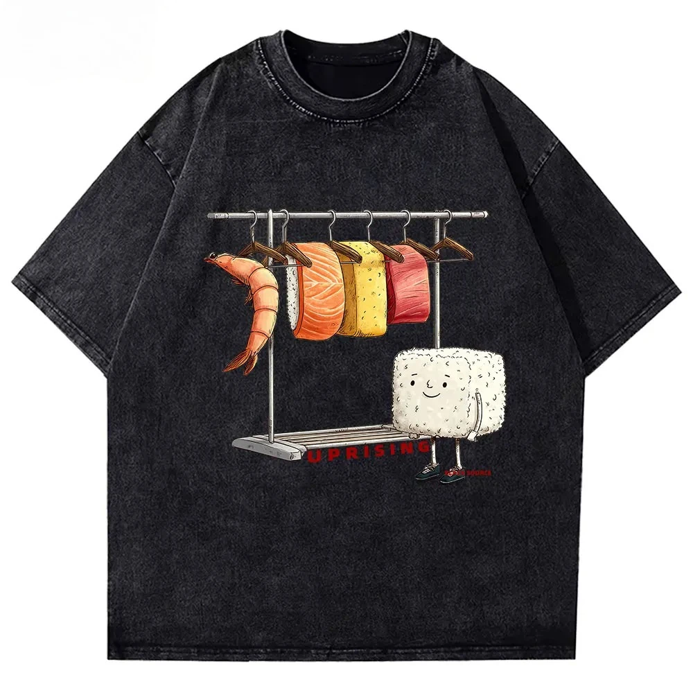 Sushi Wardrobe T Shirt Women Men Funny Cotton Graphic Washed T Shirts Loose Short-sleeve Pritned Tops