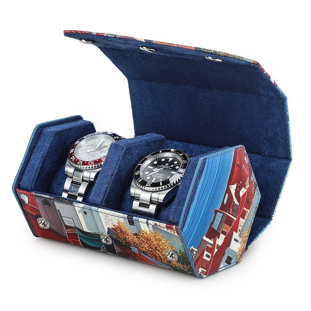 

CONTACTS FAMILY Digitally Customizable 2 Slot Genuine Leather Watch Case Portable Travel Protector Custom Engraved Gift Box