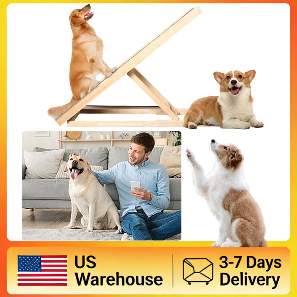 

Деревянная складная лестница для животных, 3/4 уровня, регулируемая по высоте, нескользящая, для подъема собак, портативная, для использования в помещении, для высоких кроватей и диванов