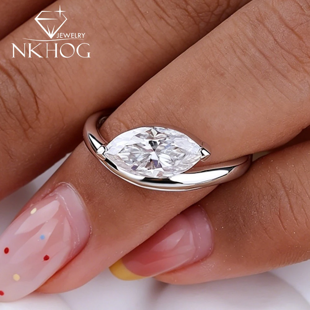 NKHOG 2CT Marquise Cut Moissanite Rings For Women 925 Sterling Silver Lab Diamond Wedding Party Band Gift Fine Jewelry Certified