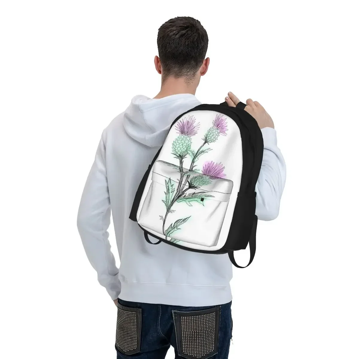 Watercolor Thistle Backpacks Boys Girls Bookbag Students School Bags Cartoon Kids Rucksack Laptop Rucksack Shoulder Bag