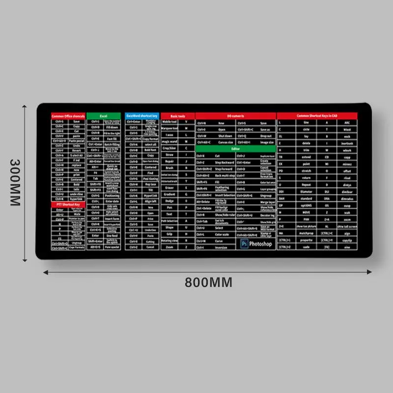 Teclado antideslizante supergrande con Software de oficina, teclas rápidas, patrón de atajos, parte inferior antideslizante, bordes cosidos duraderos