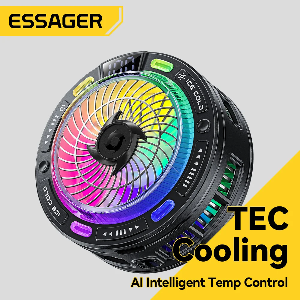 Essager Magnetischer Handy-Kühler 4-Gang-Kühlmodi KI-Speichersystem Farbiges RGB-Licht Tragbarer Handy-Kühler für Mobile Gaming