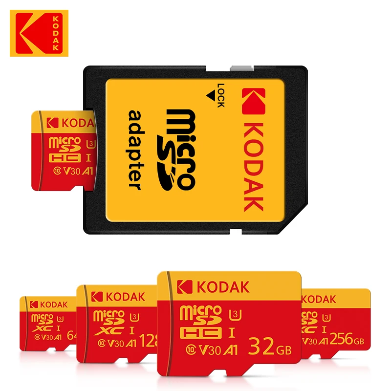 بطاقة Kodak U3 A1 V30 Micro SD الأصلية 128 جيجابايت 32 جيجابايت 64 جيجابايت 256 جيجابايت فئة 10 بطاقات 32 64 128 256 جيجابايت بطاقة ذاكرة هاتف الفيديو