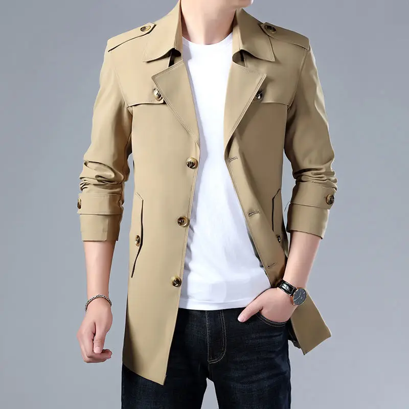 

Spring Autumn New Style Men's Long Casual Business Jacket Large Size No Ironing Required Overcoat Polyester Fiber Thin Model