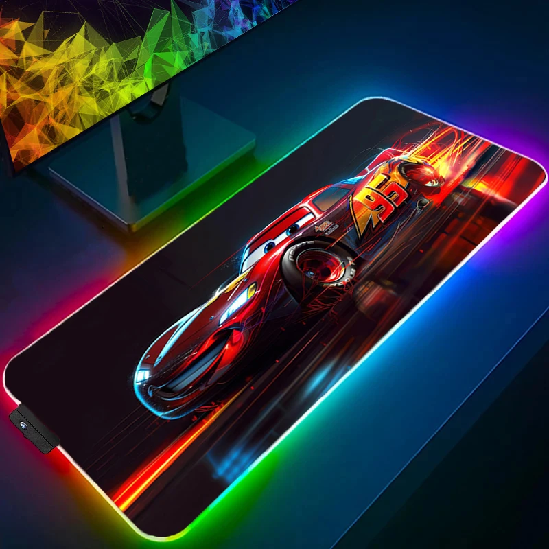 لوحة ماوس بإضاءة خلفية RGB حافة بيضاء ديزني سيارات ألعاب كبيرة LED للكمبيوتر لوحة ماوس ملحقات الألعاب حصيرة مكتبية للوحة المفاتيح #4