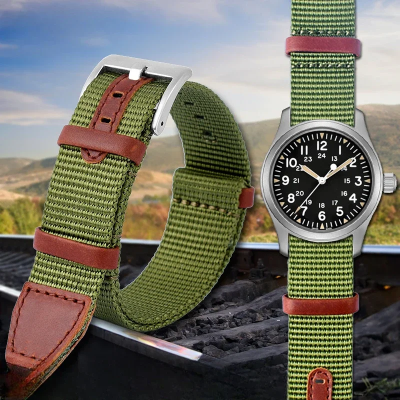 Waterproof Soft Woven Nylon Watchbands for Hamilton Khaki Army Green Field H69439931 H69439411 Series 20mm 22mm Watch Strap