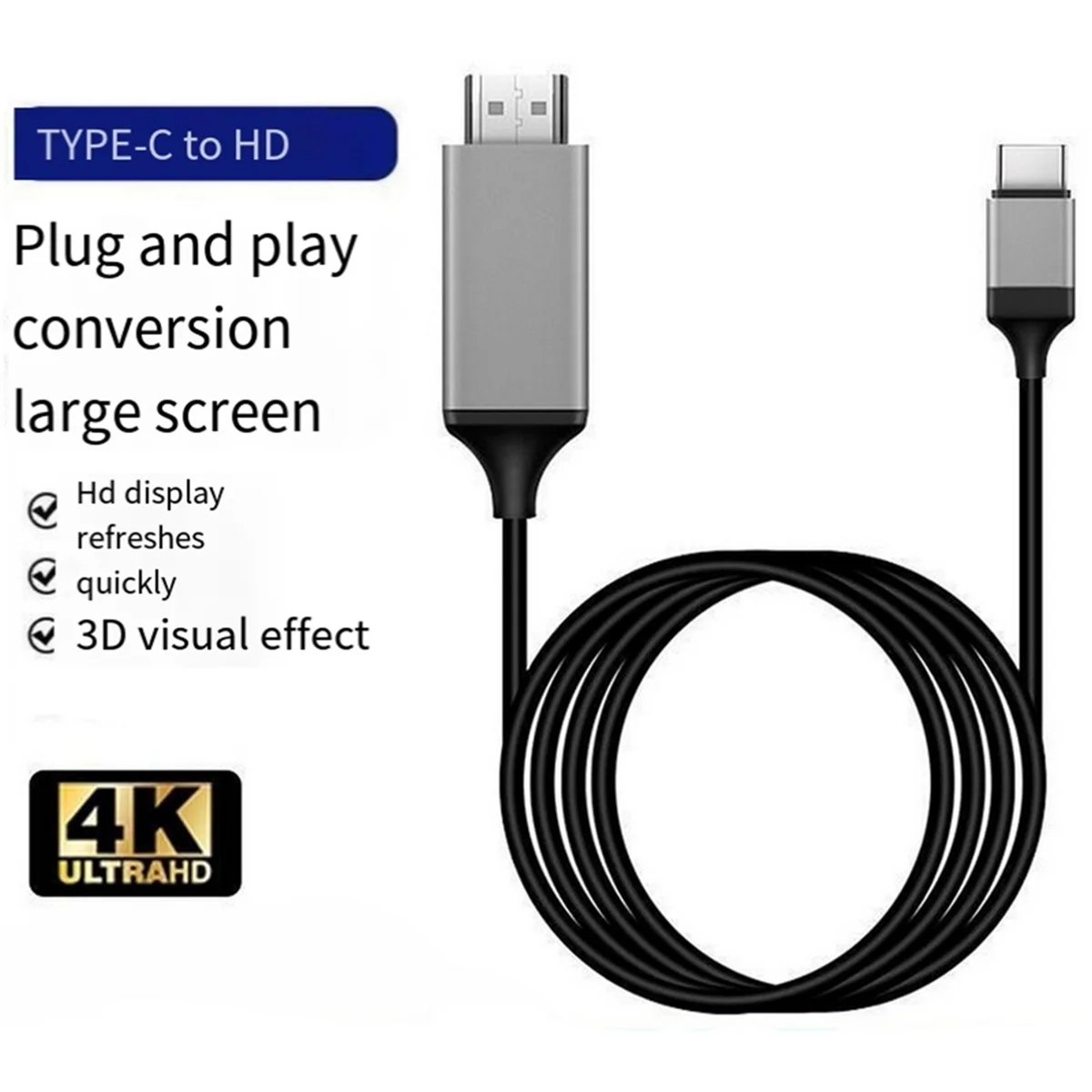 Кабель USB3.1 4K HDTV с разъемами Type-C и HDMI для подключения к телефонам на Android, кабель для устройства с одинаковым экраном 2 м