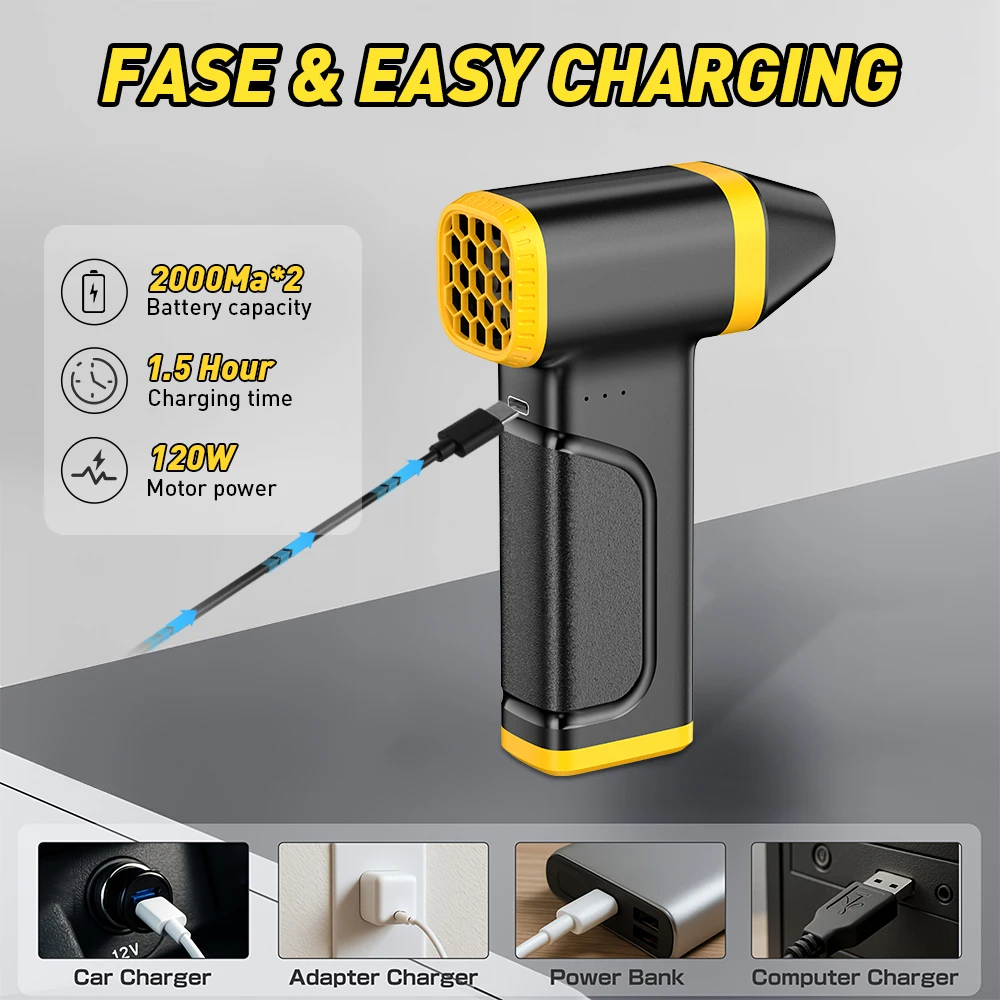 منفاخ هواء للتنظيف المحمول، JKUOO 150000RP مروحة توربو عنيفة عالية السرعة، منفاخ عنيفة محمولة باليد، مناسبة للشواء وتنظيف السيارة